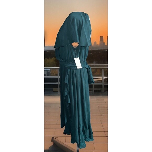 show me your mumu samantha ruffle wrap dress Forest green Chiffon 1X - Picture 6 of 10